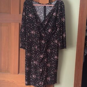 Ann Taylor Black and Pink Floral Faux Wrap Dress
